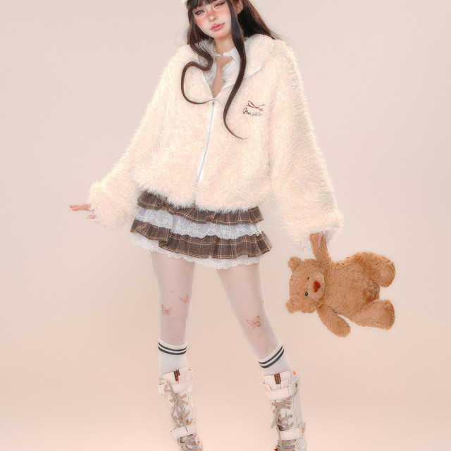 半熟花蕾 小個子蕾絲格紋甜辣半身裙女秋冬蛋糕裙短裙