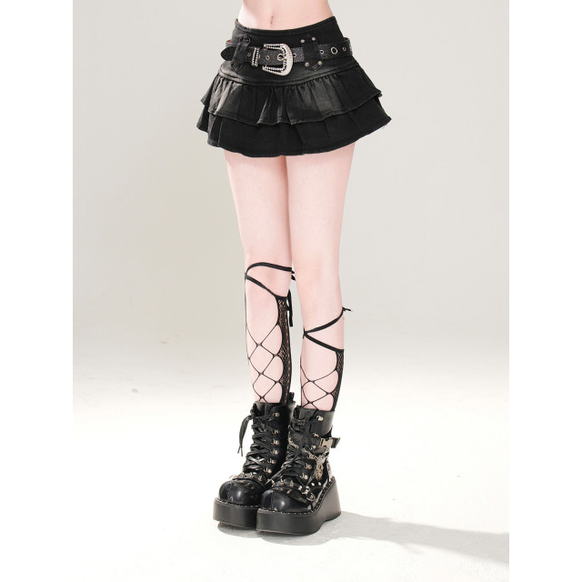 腿精punk 美式辣妹牛仔半身裙女夏季a字顯瘦百褶裙短裙