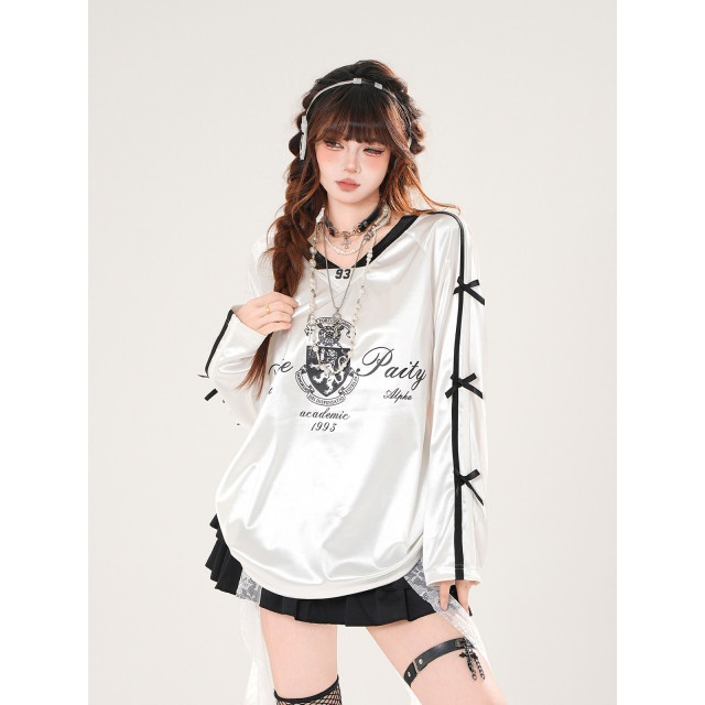 利茲美院生 美式潮牌衛衣女秋季寬松V領顯瘦運動上衣