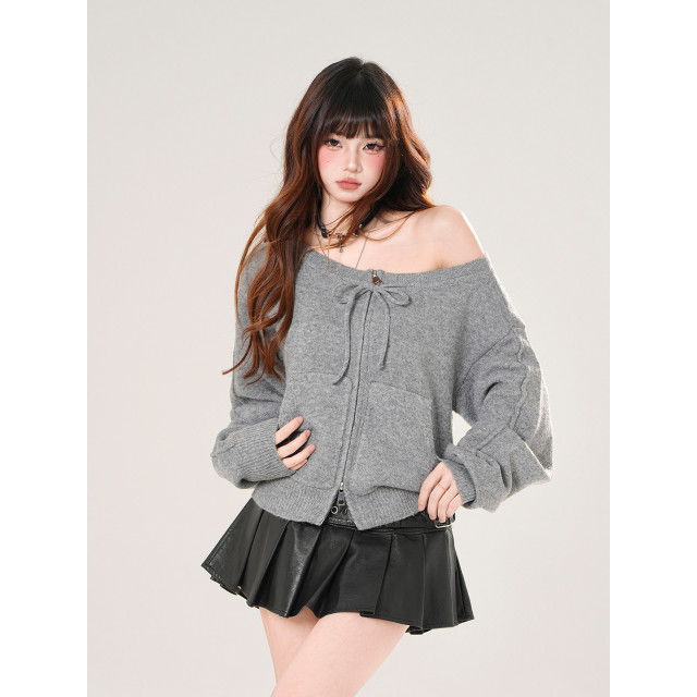 佩裡斯香肩 韓系露肩針織開衫毛衣外套女秋冬寬松上衣