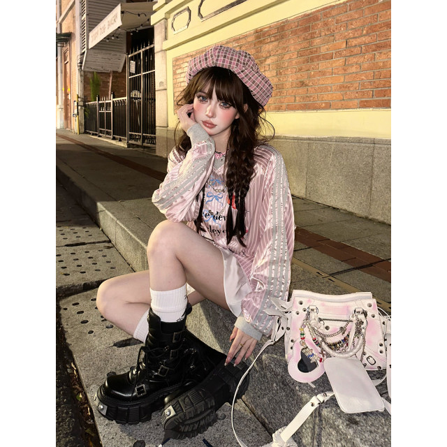 童心甜美可愛衛衣女秋冬寬松加絨慵懶撞色格子上衣