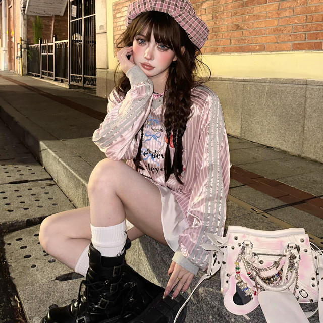 童心甜美可愛衛衣女秋冬寬松加絨慵懶撞色格子上衣