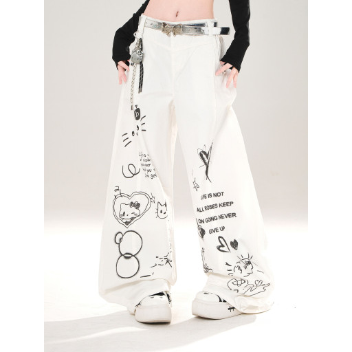 輕氧垂垂褲 美式闊腿褲女秋季寬松顯瘦直筒褲可愛長褲