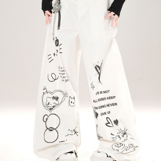 輕氧垂垂褲 美式闊腿褲女秋季寬松顯瘦直筒褲可愛長褲