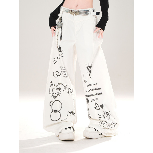 輕氧垂垂褲 美式闊腿褲女秋季寬松顯瘦直筒褲可愛長褲