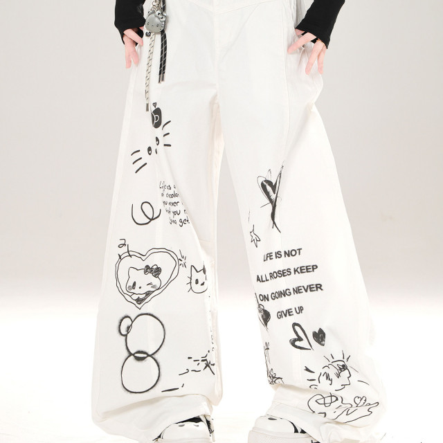 輕氧垂垂褲 美式闊腿褲女秋季寬松顯瘦直筒褲可愛長褲