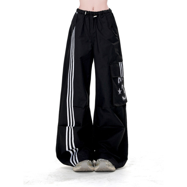 暗夜契約 酷颯風運動工裝褲女春夏寬松顯瘦直筒闊腿褲
