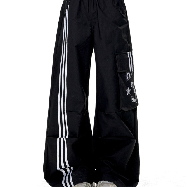 暗夜契約 酷颯風運動工裝褲女春夏寬松顯瘦直筒闊腿褲
