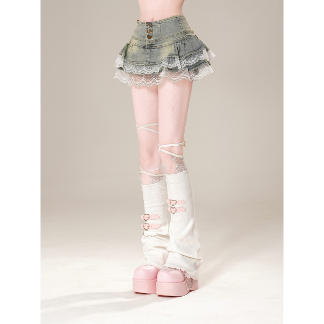 蕾絲情話 美式牛仔半身裙夏季a字顯瘦蓬蓬裙辣妹短裙