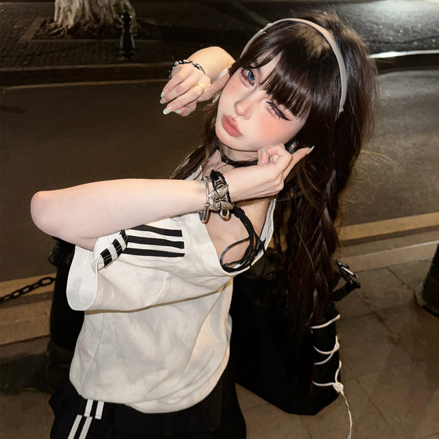 德魯納戀曲 韓系露肩短袖T恤女寬松半袖顯瘦白色上衣