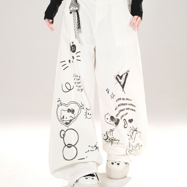 輕氧垂垂褲 美式闊腿褲女秋季寬松顯瘦直筒褲可愛長褲