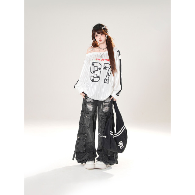 英倫timing 美式斜肩運動衛衣女秋季寬松顯瘦抽繩上衣