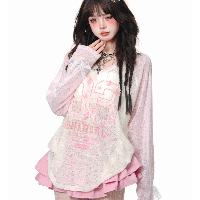 甜心狩獵 微透甜酷風罩衫女夏季寬松顯瘦薄款遮肉上衣