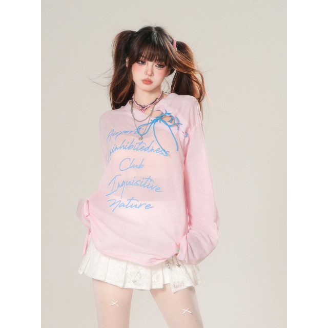 櫻桃可露麗 韓系微透防曬罩衫女夏季寬松顯瘦甜美上衣