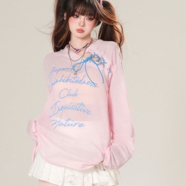 櫻桃可露麗 韓系微透防曬罩衫女夏季寬松顯瘦甜美上衣