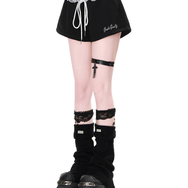 韓漫熱褲 高腰辣妹蕾絲休閑褲女夏顯瘦闊腿褲運動短褲