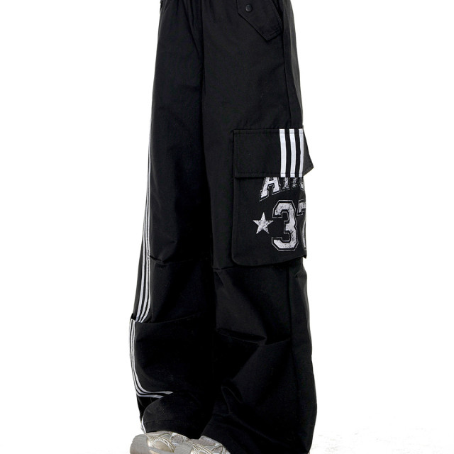 暗夜契約 酷颯風運動工裝褲女春夏寬松顯瘦直筒闊腿褲