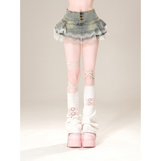 蕾絲情話 美式牛仔半身裙夏季a字顯瘦蓬蓬裙辣妹短裙