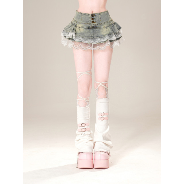 蕾絲情話 美式牛仔半身裙夏季a字顯瘦蓬蓬裙辣妹短裙