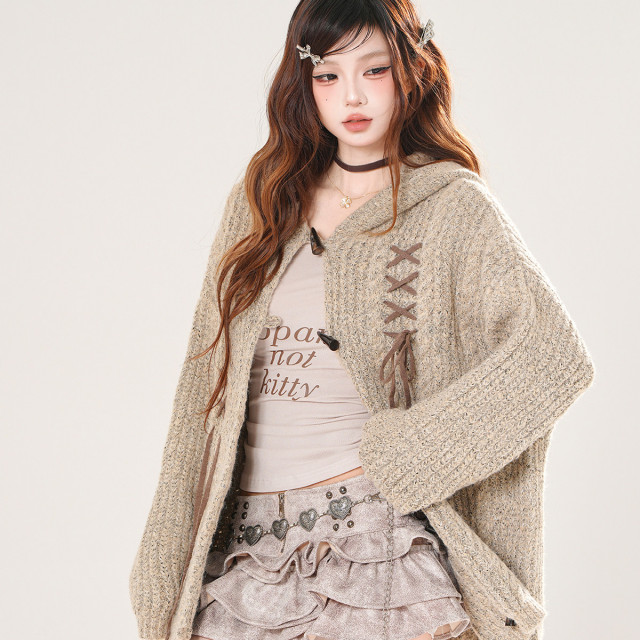 流浪小兔 韓系慵懶風連帽針織毛衣女秋季寬松顯瘦上衣