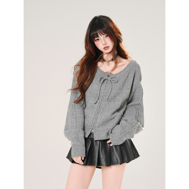 佩裡斯香肩 韓系露肩針織開衫毛衣外套女秋冬寬松上衣