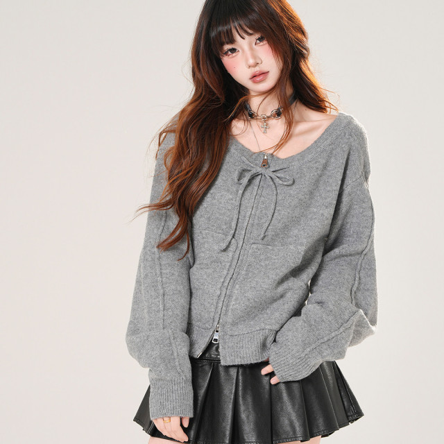 佩裡斯香肩 韓系露肩針織開衫毛衣外套女秋冬寬松上衣