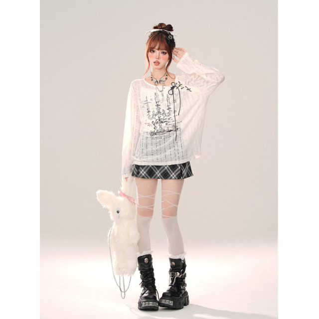 銀色山泉 薄款鏤空罩衫女夏季寬松長袖防曬衣白色上衣