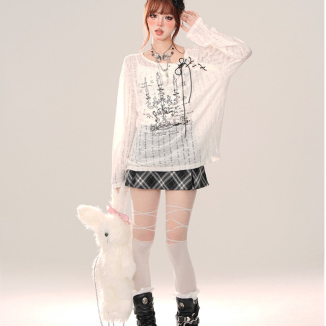 銀色山泉 薄款鏤空罩衫女夏季寬松長袖防曬衣白色上衣