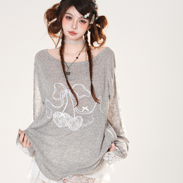 曼波小調 韓系蕾絲刺繡防曬罩衫女夏寬松顯瘦薄款上衣