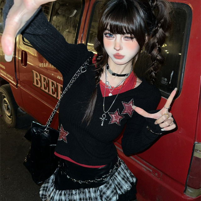 第九街區 不規則荷葉邊半身裙女秋冬格紋皮裙拼接短裙