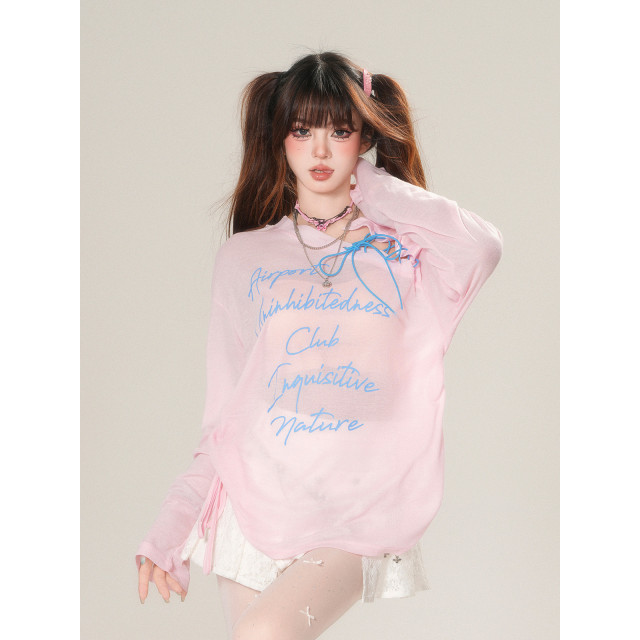 櫻桃可露麗 韓系微透防曬罩衫女夏季寬松顯瘦甜美上衣