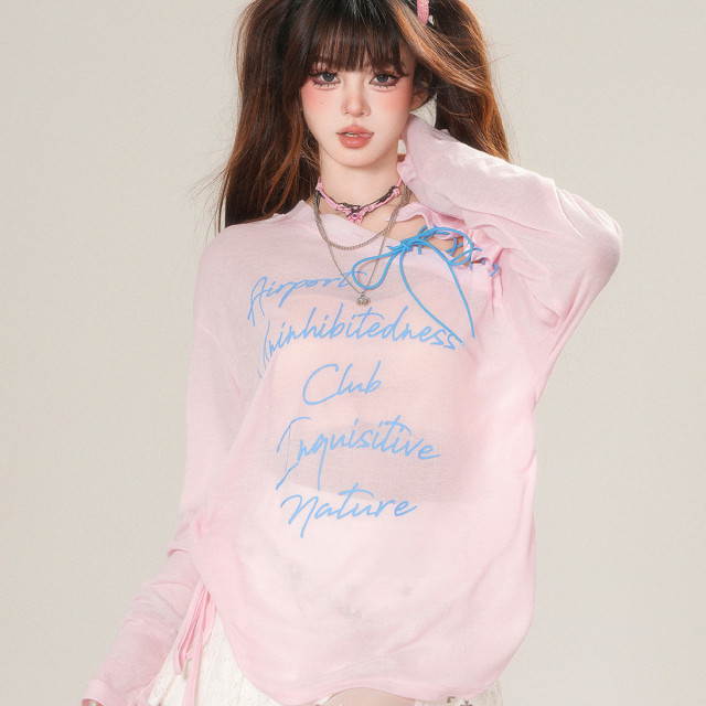 櫻桃可露麗 韓系微透防曬罩衫女夏季寬松顯瘦甜美上衣