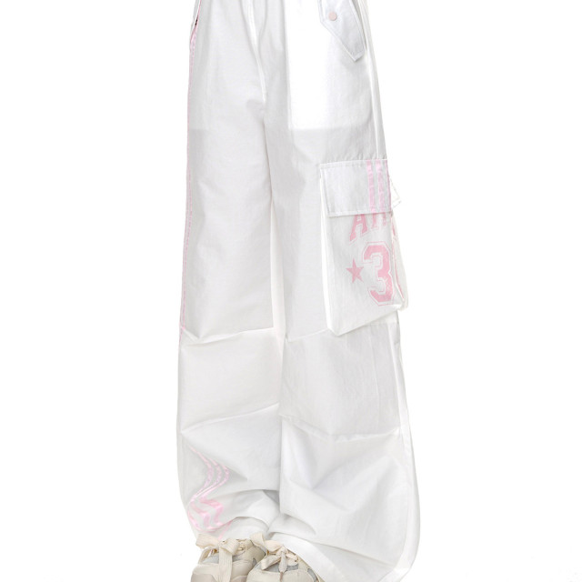 暗夜契約 酷颯風運動工裝褲女春夏寬松顯瘦直筒闊腿褲