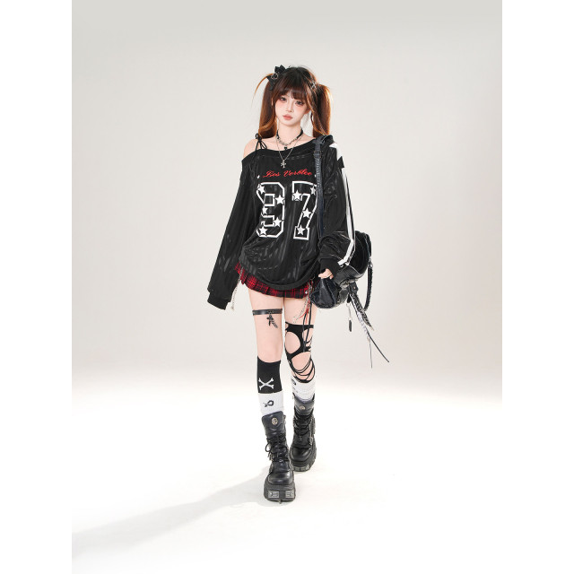 英倫timing 美式斜肩運動衛衣女秋季寬松顯瘦抽繩上衣