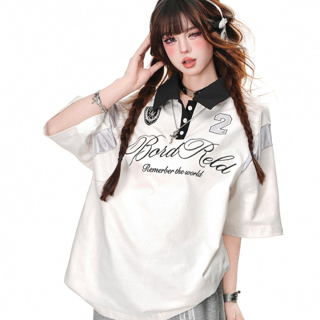 藤校優等生  美式短袖運動T恤女夏季寬松顯瘦黑色上衣