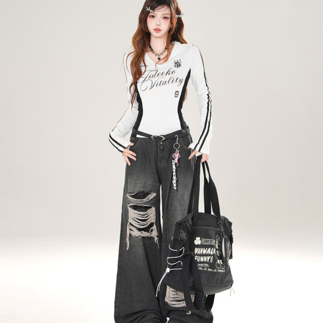 澳大學姐 美式長袖辣妹T恤女秋收腰顯瘦海軍領黑色上衣