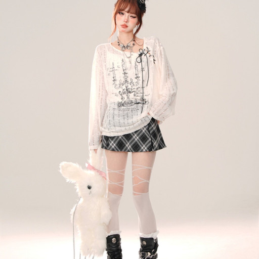 銀色山泉 薄款鏤空罩衫女夏季寬松長袖防曬衣白色上衣