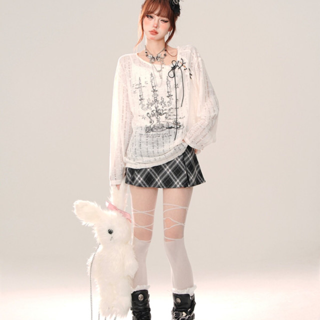 銀色山泉 薄款鏤空罩衫女夏季寬松長袖防曬衣白色上衣