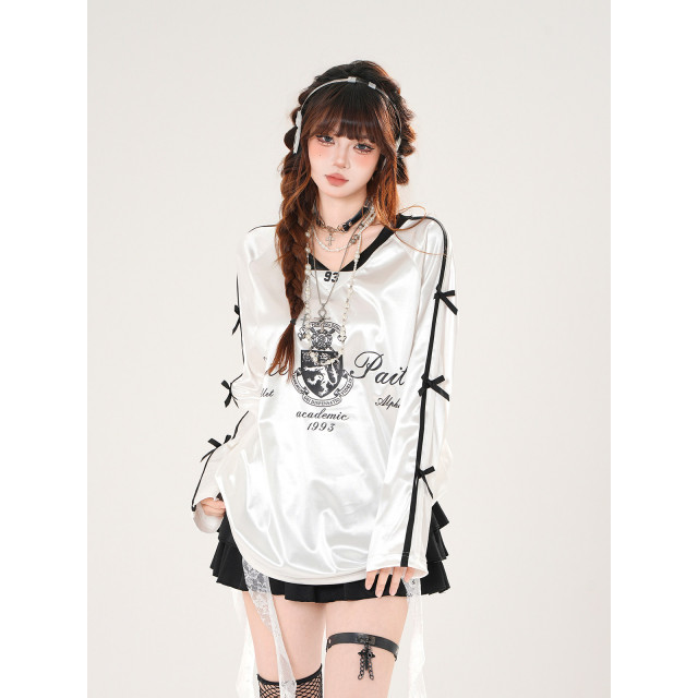 利茲美院生 美式潮牌衛衣女秋季寬松V領顯瘦運動上衣