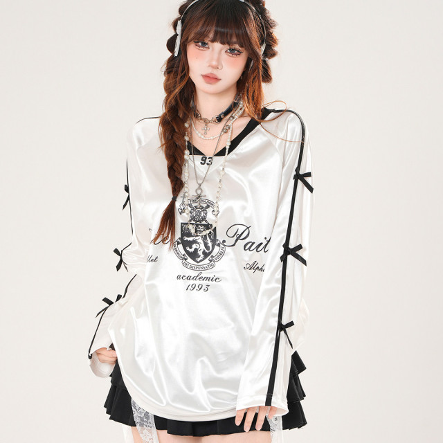 利茲美院生 美式潮牌衛衣女秋季寬松V領顯瘦運動上衣