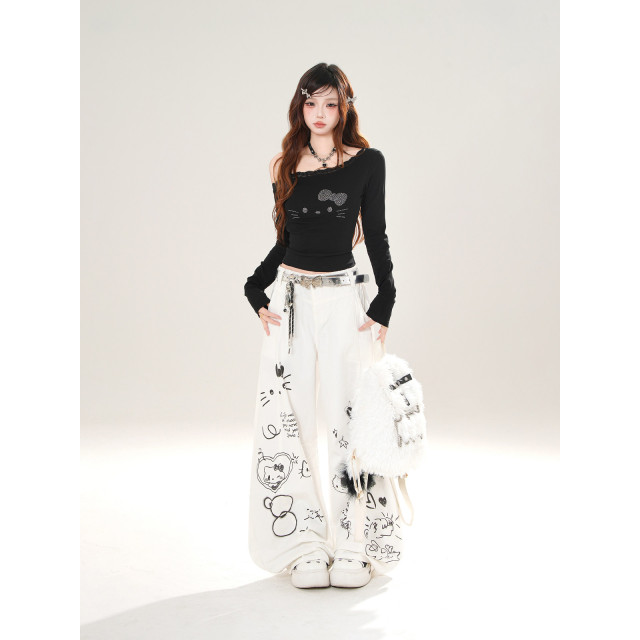 輕氧垂垂褲 美式闊腿褲女秋季寬松顯瘦直筒褲可愛長褲