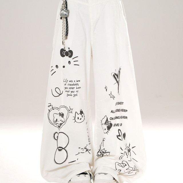 輕氧垂垂褲 美式闊腿褲女秋季寬松顯瘦直筒褲可愛長褲