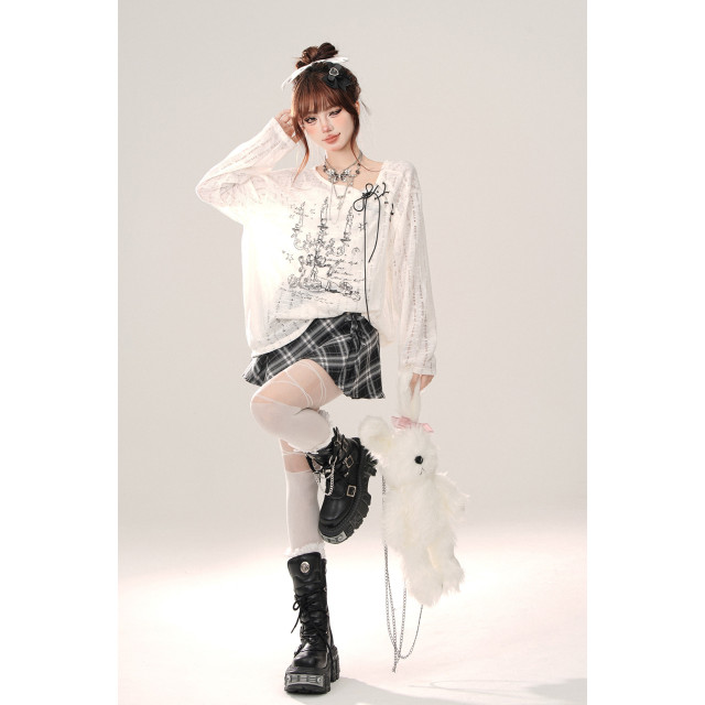 銀色山泉 薄款鏤空罩衫女夏季寬松長袖防曬衣白色上衣