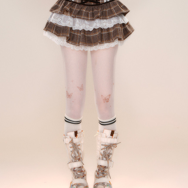 半熟花蕾 小個子蕾絲格紋甜辣半身裙女秋冬蛋糕裙短裙