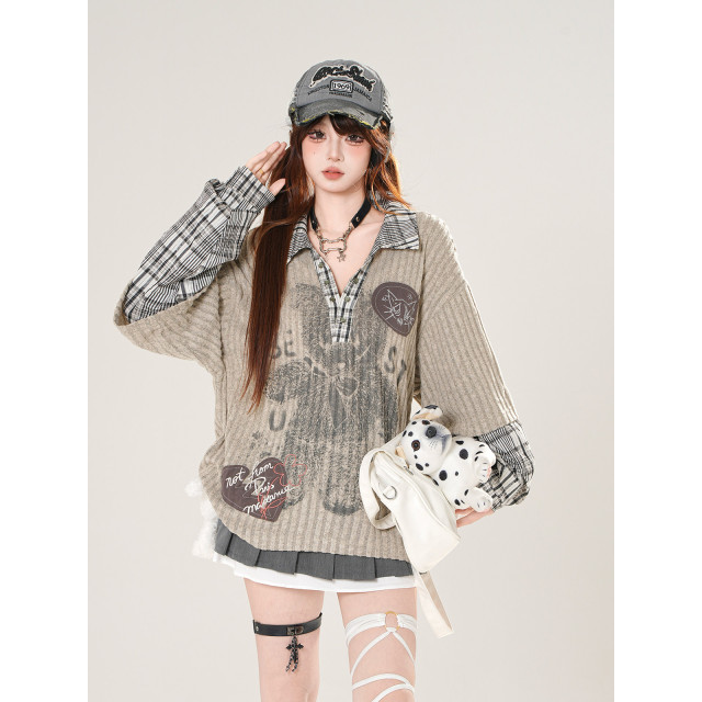 柏林島嶼美式學院風針織T恤秋季寬松顯瘦設計感上衣