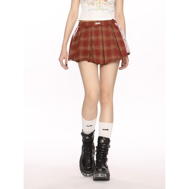 蕾絲邊格紋學院風半身裙短裙女辣妹顯瘦a字jk百搭百褶裙潮