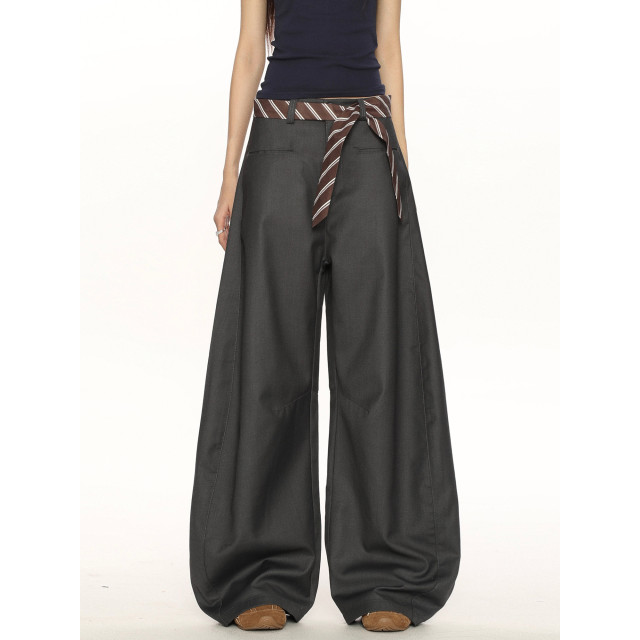 高級感休閑彎刀褲西褲女小眾設計感百搭垂感闊腿拖地褲ins