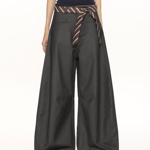 高級感休閑彎刀褲西褲女小眾設計感百搭垂感闊腿拖地褲ins
