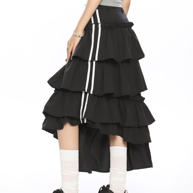 半身裙女夏季新款美式復古不規則條紋撞色設計寬松蛋糕裙