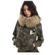 美式可拆卸毛領迷彩連帽外套女秋冬顯瘦拉鏈短款開衫夾克